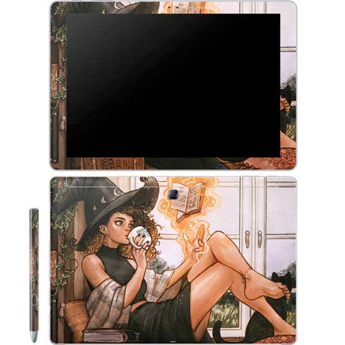 Cozy Autumn Library Witch with Cat and Coffee by Ivy Dolamore Galaxy Book 12in Skin